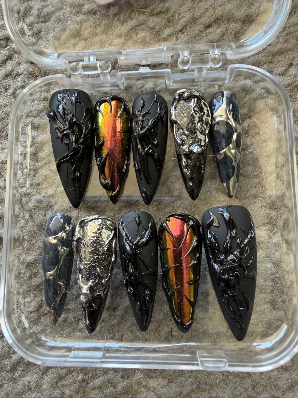 **NWT**Handmade Black Stiletto Press-On Nails with Chrome Accent